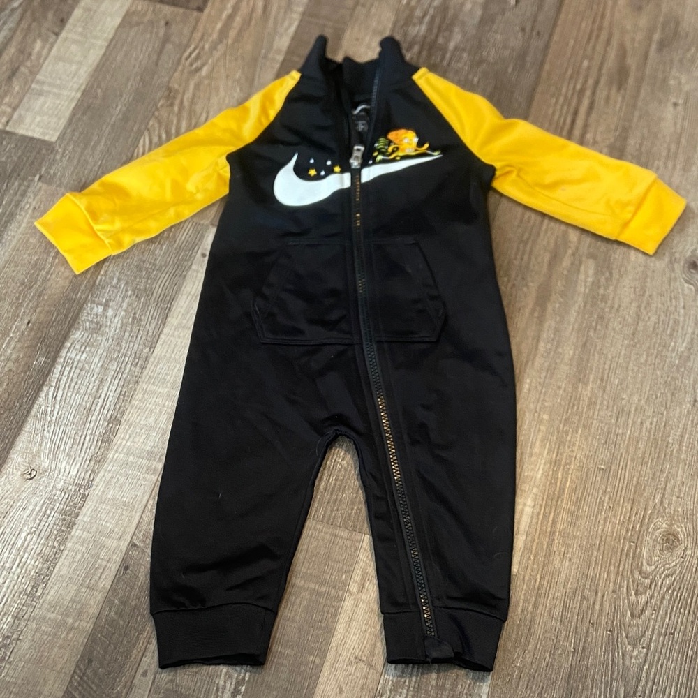 Nike Black and Yellow Baby Zip One-Piece Romper